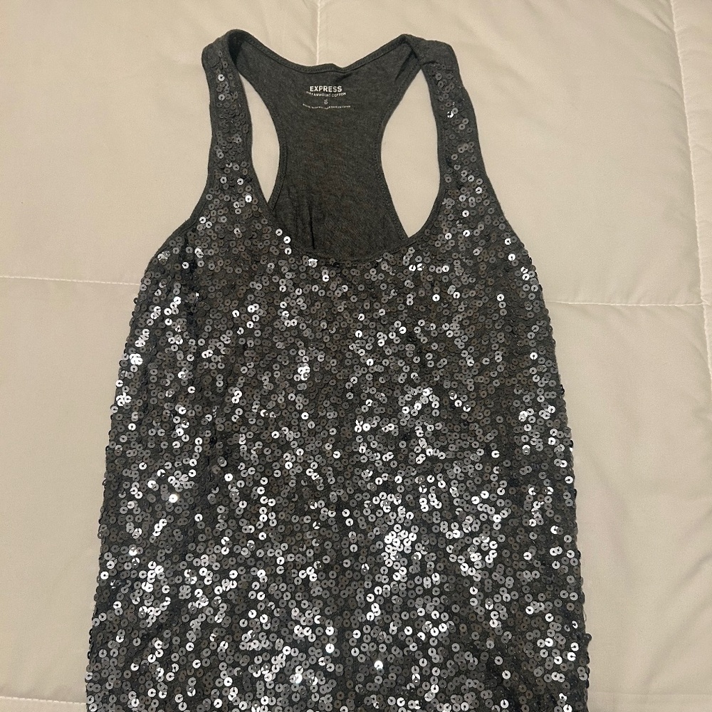 Sequin grey Express tank top